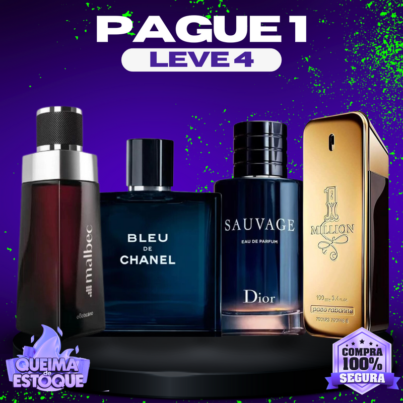 Mega Queima de Estoque 🔥 Pague 1 Leve 4 | 1 Million |  Malbec | Sauvage | Bleu (100ml Cada) Envio Imediato + Frete Grátis